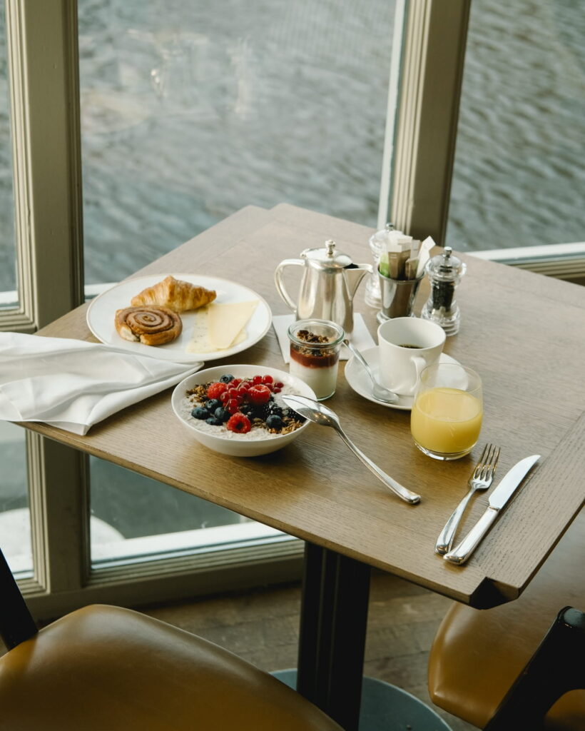 Breakfast overlooking the water